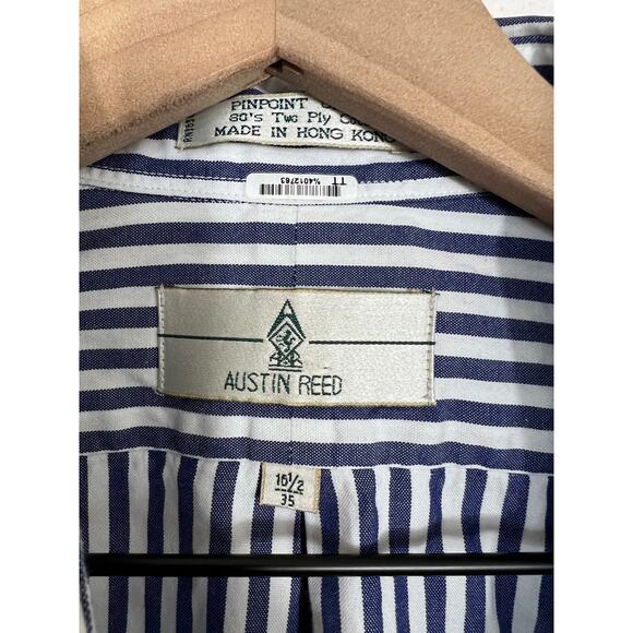 Austin Reed Vintage Blue White Pinpoint Oxford Dress Shirt 16.5 35 - Picture 2 of 5